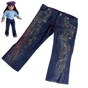 American Girl Doll Blue Jeans Denim Glitter Jean Outfit Accessory Embroidered